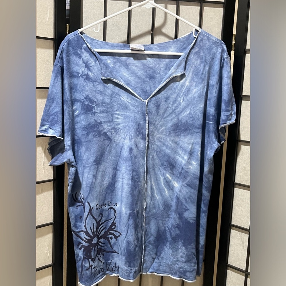 Eco COSTA RICA BAMBOO ORGANIC COTTON BLEND Blue Tie-Dye Tee SIZE XXL